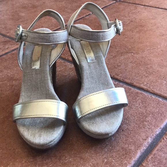 Maypol gray metallic wedge heel sandals shoes size 38 - Picture 2 of 16